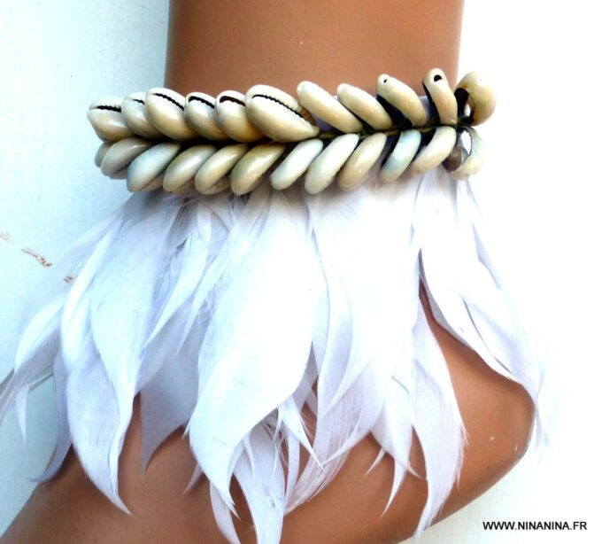 N5961 Bracelet chaine de cheville bohème plumes et acier inoxydable - Bijoux Bracelets en ligne Ninanina