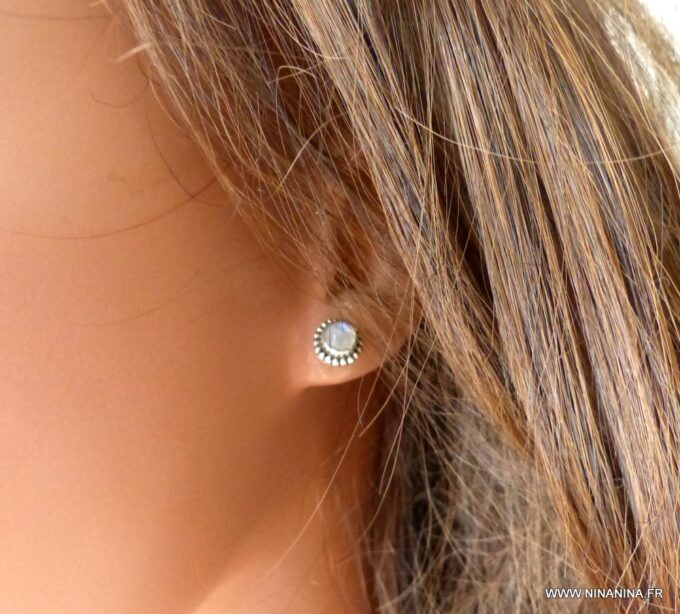 N5967h Boucles d'oreilles cabochon pierres fines pierre de lune argent 925 massif - Bijoux Boucles en ligne Ninanina
