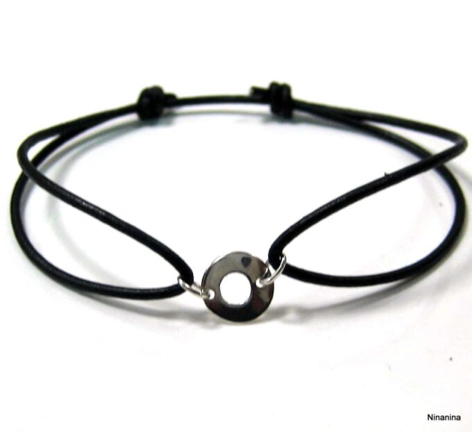 N596ter bracelet cordon cuir argent massif