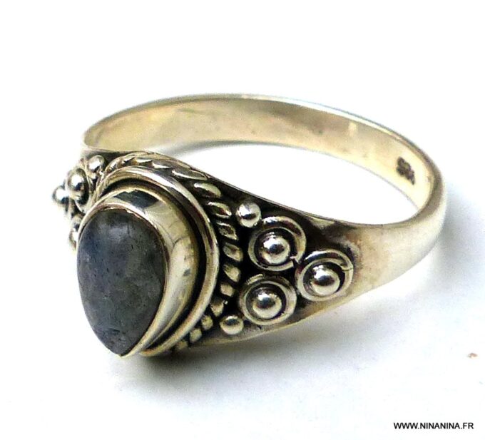 N5973 Bague cabochon ovale pierre fine pierre de lune argent massif - Bijoux Bagues pierres fines en ligne Ninanina