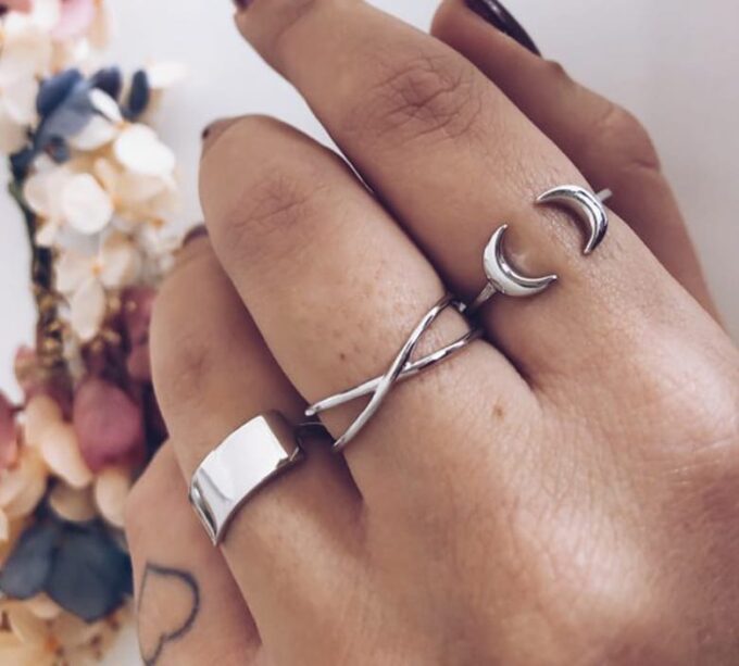 N5981a Bague lune argent 925 massif femme réglable - ajustable - Bijoux Bagues en ligne Ninanina