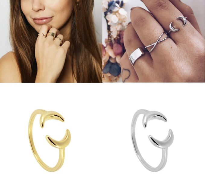 N5981b Bague lune argent 925 massif femme réglable - ajustable - Bijoux Bagues en ligne Ninanina