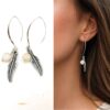 N5985 Boucles d'oreilles pierre de lune véritable et pendentif plume Argent 925 artisanales - Bijoux d'oreille en ligne Ninanina