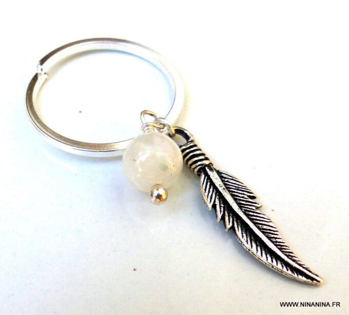 N5986a Bague réglable pierres fines pierre de lune plumes argent 925 massif - Bijoux Bagues en ligne ninanina