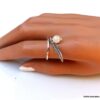 N5986b Bague réglable pierres fines pierre de lune plumes argent 925 massif - Bijoux Bagues en ligne ninanina