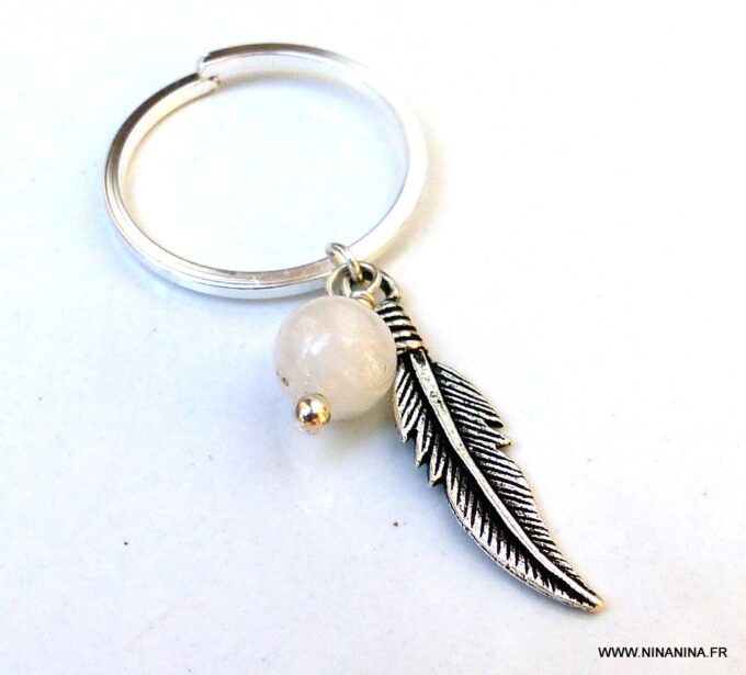 N5986c Bague réglable pierres fines pierre de lune plumes argent 925 massif - Bijoux Bagues en ligne ninanina