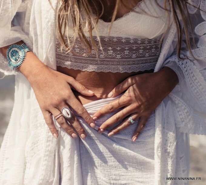 N5988d Bague bohème coquillage cauri métal argenté - Bijoux Bagues en ligne ninanina