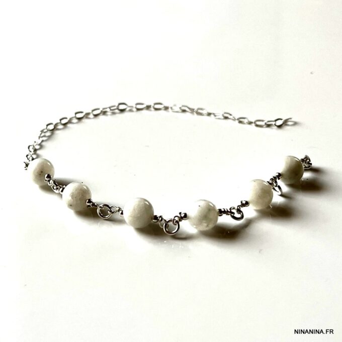 N5989 Bracelet Pierre de lune naturelle perles et argent 925 - Bijoux Bracelets en ligne ninanina