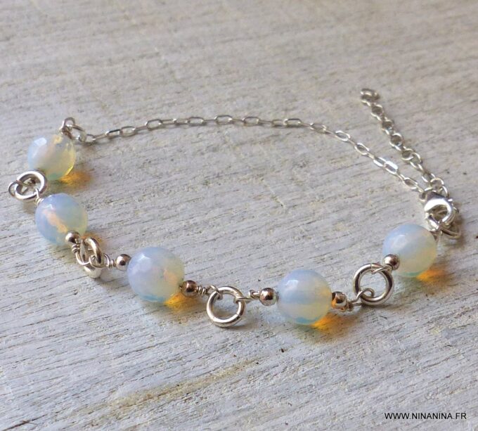 N5989a Bracelet chaine Argent 925 massif Et Pierre de lune - Bijoux Bracelets en ligne Ninanina