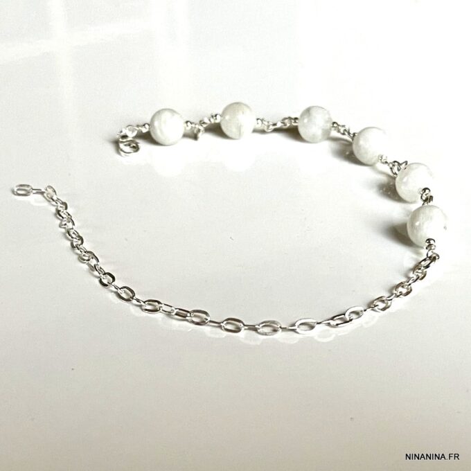 N5989d Bracelet Pierre de lune naturelle perles et argent 925 - Bijoux Bracelets en ligne ninanina
