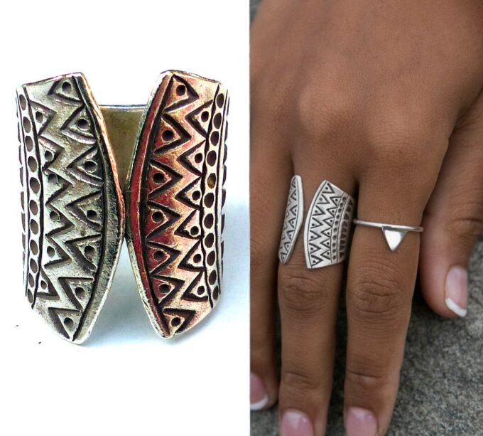 N5996 Bague réglable tribale boheme ethnique argent 925 massif - Bijoux Bagues en ligne Ninanina
