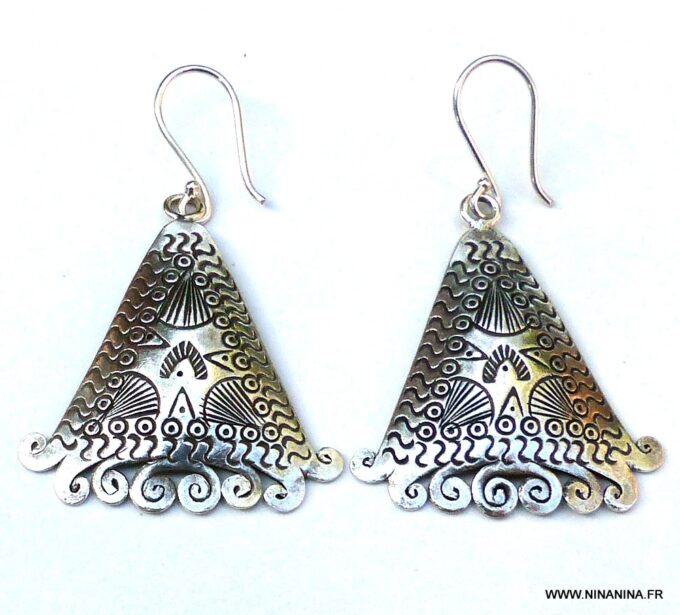 N5997 Boucles d'oreilles tribales boheme ethnique argent 925 massif - Bijoux Boucle en ligne Ninanina