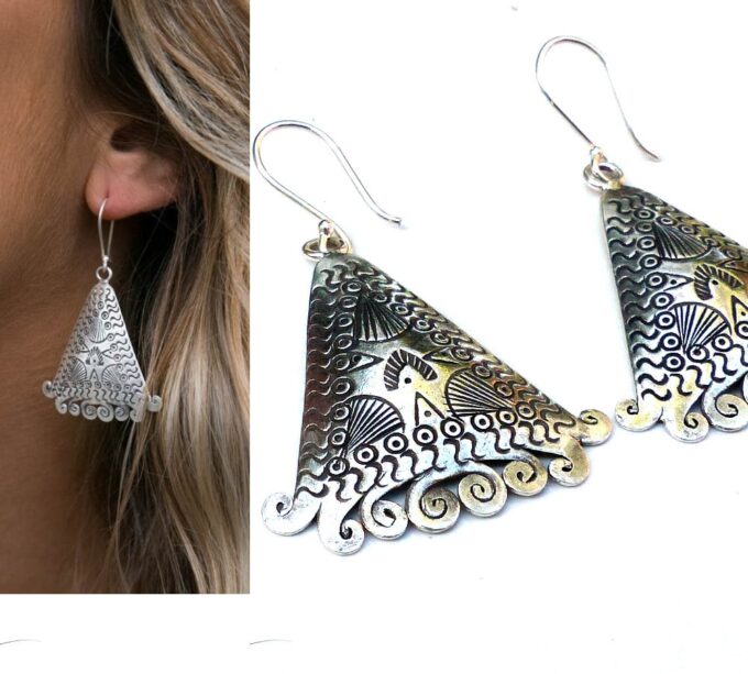 N5997a Boucles d'oreilles tribales boheme ethnique argent 925 massif - Bijoux Boucle en ligne Ninanina