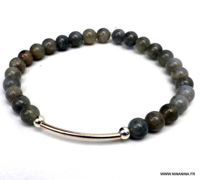 N6002l Bracelet perles pierres fines labradorite demi lune argent 925 massif - Bijoux Bracelets boheme en ligne ninanina