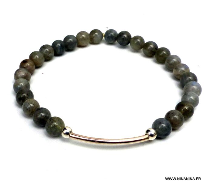N6002n Bracelet perles pierres fines labradorite demi lune argent 925 massif - Bijoux Bracelets boheme en ligne ninanina