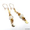 N6007a Boucles d'oreilles créoles pierres fines pierre de lune plaqué or - Bijoux Boucle créole boheme en ligne ninanina