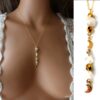 N6010c Collier lasso chaine pierres fines pierre de lune plaqué or - Bijoux Colliers boheme en ligne ninanina
