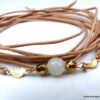 N6011e Bracelet de cheville cordon cuir pierres fines pierre de lune plaqué or - Bijoux Chaines en ligne Ninanina