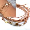 N6012a Bracelet artisanal femme multi tours cordon cuir avec Pierre de Lune véritable et Plaqué Or - Bijoux Bracelets en ligne Ninanina
