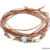 N6012a Bracelet cordon cuir pierres fines pierre de lune plaqué or - Bijoux Bracelets en ligne Ninanina