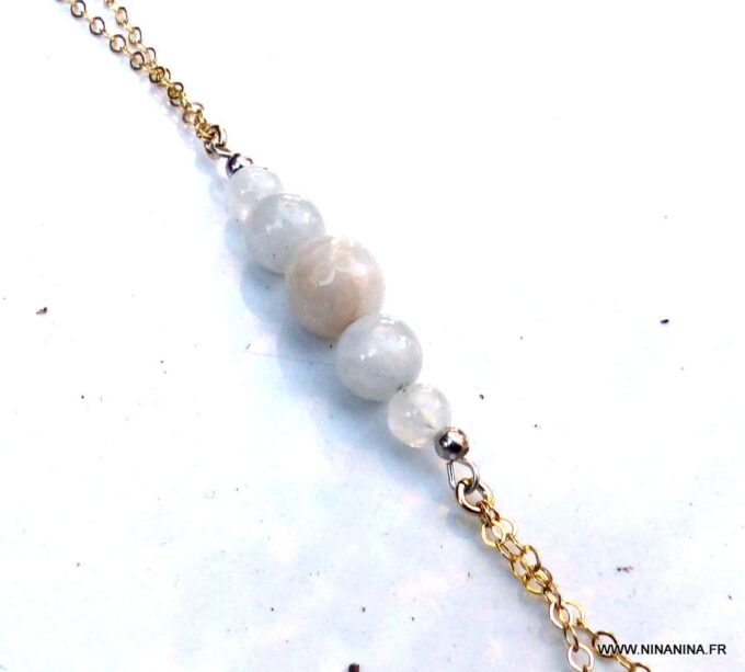 N6017e Chaine de cheville pierres fines pierre de lune plaqué or - Bijoux Chaines en ligne ninanina