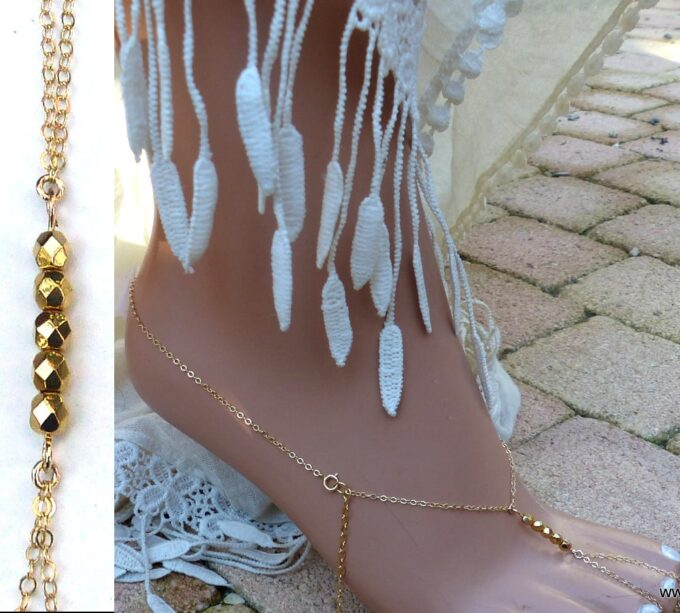 N6018 Chaine de cheville perles à facettes plaqué or - Bijoux Chaines en ligne ninanina