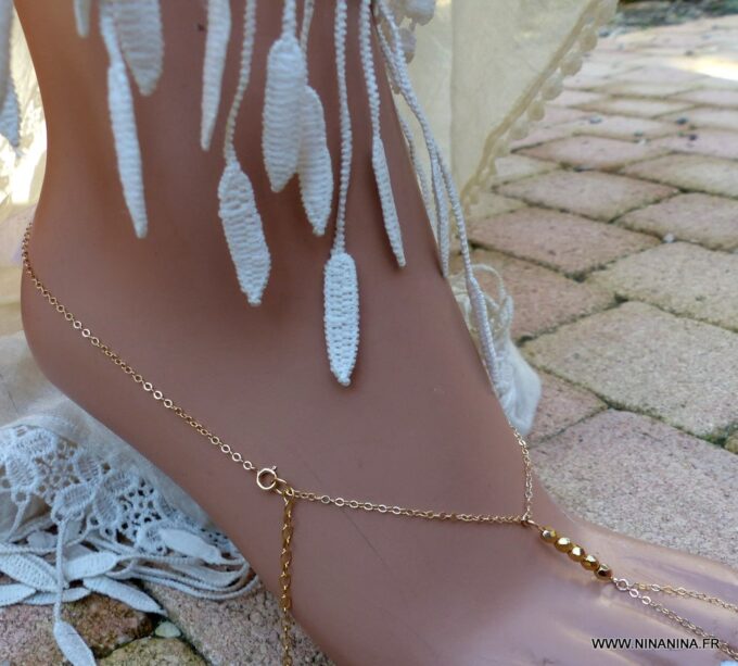 N6018b Chaine de cheville perles à facettes plaqué or - Bijoux Chaines en ligne ninanina