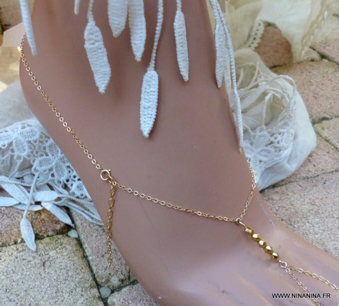 N6018d Chaine de cheville perles à facettes plaqué or - Bijoux Chaines en ligne ninanina