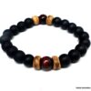 N6024 Bracelet homme strech perles agates noires mattes et oeil de tigre rouge - Bijoux Bracelets en ligne Ninanina