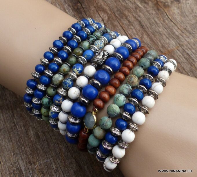 N6027 Bracelet perles bois labradorite - Bijoux Bracelets en ligne Ninanina