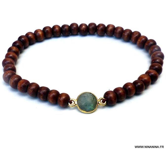 N6027 Bracelet perles bois labradorite naturelle plaqué or - Bijoux Bracelets en ligne Ninanina
