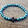 N6028 Bracelet perles turquoise naturelle croix noire - Bijoux Bracelets en ligne Ninanina