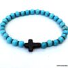 N6028a Bracelet perles turquoise naturelle croix noire - Bijoux Bracelets en ligne Ninanina