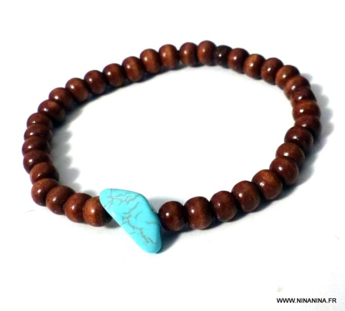 N6032b Bracelet elastique perles bois perle nugget turquoise naturelle - Bijoux Bracelets en ligne Ninanina