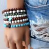 N6032c Bracelet elastique perles bois perle nugget turquoise naturelle - Bijoux Bracelets en ligne Ninanina