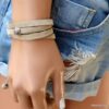 N6033h Bracelet femme wrap cordon daim perle argent 925 massif - Bijoux Bracelets en ligne Ninanina