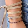 N6033i Bracelet femme wrap cordon daim perle argent 925 massif - Bijoux Bracelets en ligne Ninanina