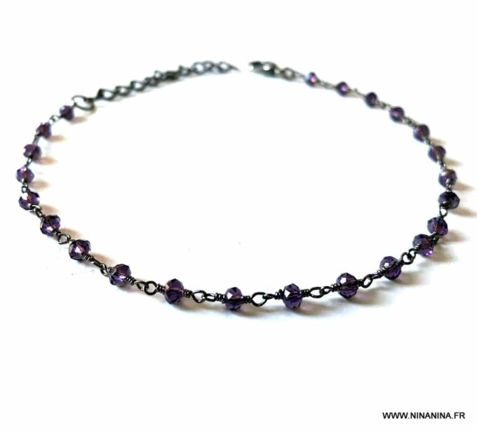 N6037 Bracelet en améthyste naturelle femme métal noir - Bijoux Bracelets en ligne Ninanina