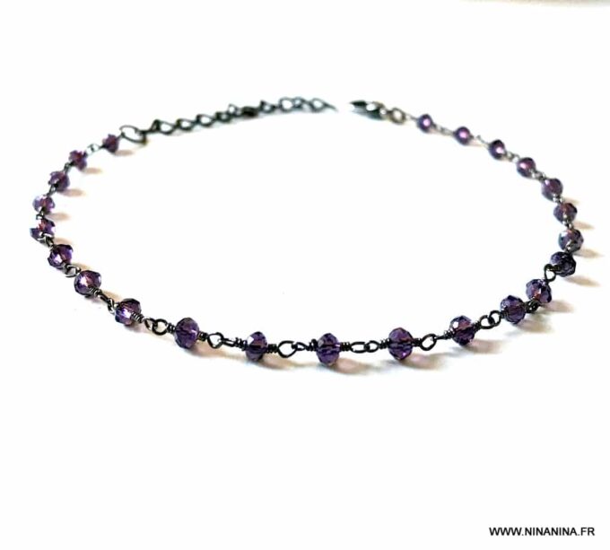 N6037a Bracelet en améthyste naturelle femme métal noir - Bijoux Bracelets en ligne Ninanina