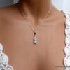 N6042a Collier chaine perles en pierre de lune demi lune argent massif - Bijoux Colliers en ligne Ninanina