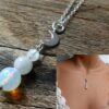 N6042b Collier chaine perles en pierre de lune demi lune argent massif - Bijoux Colliers en ligne Ninanina