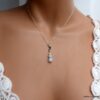 N6042d Collier chaine perles en pierre de lune demi lune argent massif - Bijoux Colliers en ligne Ninanina