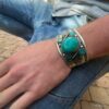 N6044 Manchette turquoise large - Bracelet femme homme ethnique - Bijoux Bracelets en ligne Ninanina