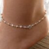 N6048d Chaine de cheville rose opale naturelle signe infini Argent 925 - Bijoux de pieds en ligne Ninanina