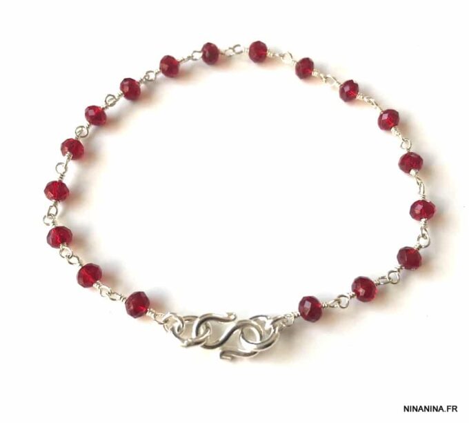 N6051 Bracelet Grenat rouge femme symbole infini Argent massif - Bijoux Bracelets en ligne Ninanina