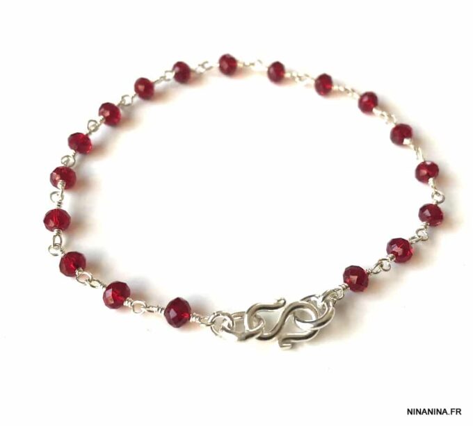 N6051a Bracelet Grenat rouge femme symbole infini Argent massif - Bijoux Bracelets en ligne Ninanina
