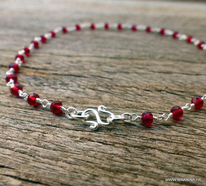 N6051f Bracelet perles grenat naturelle infini argent massif - Bijoux Bracelets en ligne Ninanina