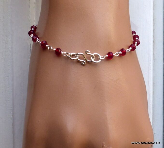 N6051h Bracelet perles grenat naturelle infini argent massif - Bijoux Bracelets en ligne Ninanina
