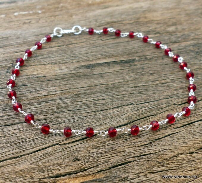 N6051i Bracelet perles grenat naturelle infini argent massif - Bijoux Bracelets en ligne Ninanina