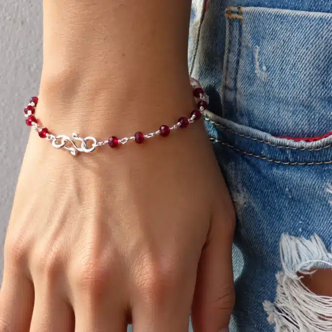 N6051J Bracelet perles grenat naturelle infini argent massif – Bijoux Bracelets en ligne Ninanina